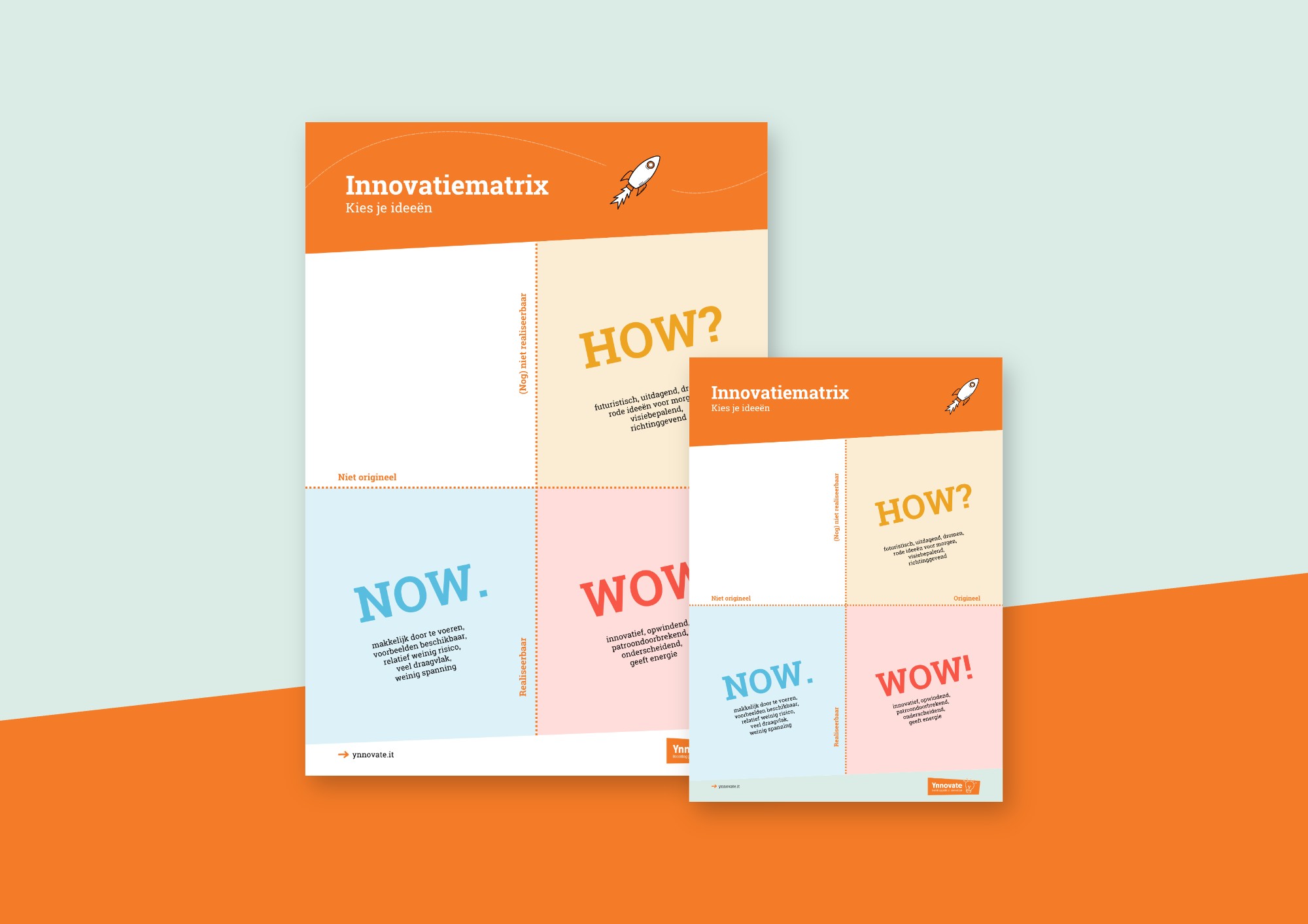 Innovatiematrix poster en keuzekaartje in de Ynnovate-huisstijl
