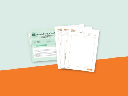 Werkvorm Acties, Bezig, Klaar!: uitleg uit het boek en drie posters